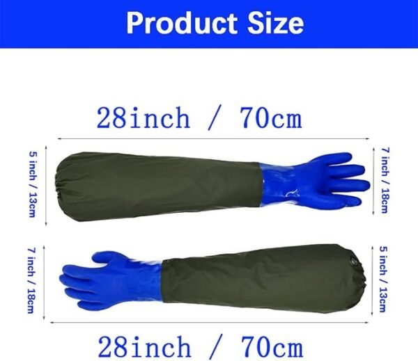 Long Waterproof Rubber Gloves, Pond Gloves, 28” Shoulder Length Insulated PVC Coated Chemical Resistant Gloves Reusable, Resist Acid, Alkali & Oil, Machinery, Industry, Fishery, Aquarium Gloves - Image 2