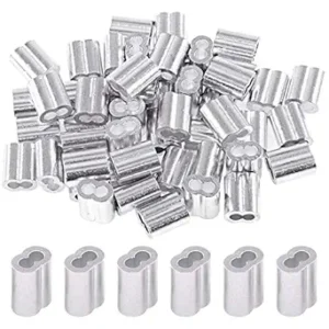 Glarks 200Pcs 3/32''(2.5mm) Aluminum Crimping Loop Sleeve Wire Rope Sleeves Double Barrel Ferrule for Wire Rope and Cable Line End (3/32''-200Pcs)