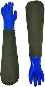 Long Waterproof Rubber Gloves, Pond Gloves, 28” Shoulder Length Insulated PVC Coated Chemical Resistant Gloves Reusable, Resist Acid, Alkali & Oil, Machinery, Industry, Fishery, Aquarium Gloves
