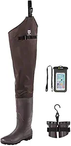 TIDEWE Hip Wader, Lightweight Hip Boot For Men and Women, 2-Ply PVC/Nylon Fishing Hip Wader (Green and Brown)