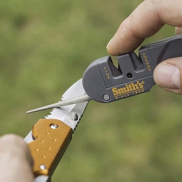 Smith's PP1 Pocket Pal Knife Sharpener Preset Carbide & Ceramic Stone Sharpeners Fold-Out Diamond Coated Rod Outdoor Hunting Knife & Hook Sharpener, Handheld, Compact, Lightweight, Multiuse - Image 4