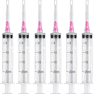 12 Pack 20ml Plastic Syringe Luer Lock with 18Ga, Measuring Syringe Tool for Scientific Labs, Epoxy Resin, Craft, Machine Oil, Ink or Glue Applicator, Individual Package