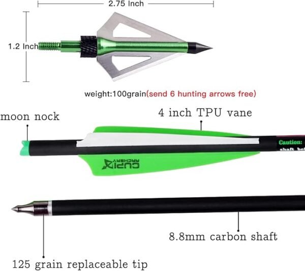 LWANO Crossbow Bolts 20 22 Inch Carbon Archery Arrows 12 Pack and 6 Pack Hunting Broadheads kit - Image 4