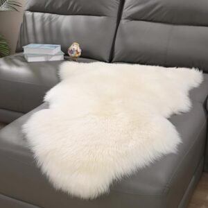 Genuine Sheepskin Rug, Cozy Soft Fluffy Shaggy Fur Wool Area Rug for Bedroom Living Room Decors, Carpet Sofa Chair Cover Side of Bed, Couch Bench Pet Pop Dog Pray Cushion Mat