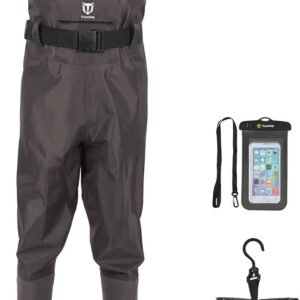 TIDEWE Bootfoot Chest Wader, 2-Ply Nylon/PVC Waterproof Fishing Hunting Waders with Boot Hanger for Men Women Green Brown