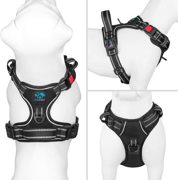 PHOEPET No Pull Dog Harnesses for Small Dogs Reflective Adjustable Front Clip Vest with Handle 2 Metal Rings 3 Buckles [Easy to Put on & Take Off](XS, Black) - Image 2