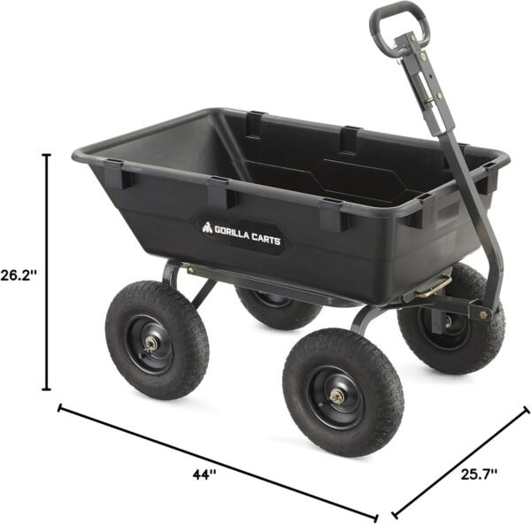 Gorilla Carts Heavy Duty Poly Utility Dump Wagon Garden Cart w/Pneumatic Tires, 6 Cu Ft - 1200 lb Capacity Outdoor Wheelbarrow for Yard, Landscaping & Gardening, Lawn Tractor or ATV Towable - Image 6