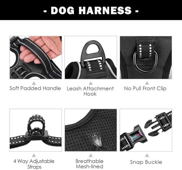PHOEPET No Pull Dog Harnesses for Small Dogs Reflective Adjustable Front Clip Vest with Handle 2 Metal Rings 3 Buckles [Easy to Put on & Take Off](XS, Black) - Image 4