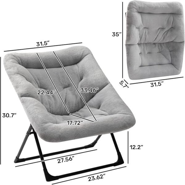 HollyHOME X-Large Saucer Chair, Comfy Oversized Folding Chair, Faux-Fur Reading Chair for Teens, Adults, Foldable Accent Lazy Chair, Metal Frame Lounge Chair for Living Room, Bedroom, Dorm, Grey - Image 3