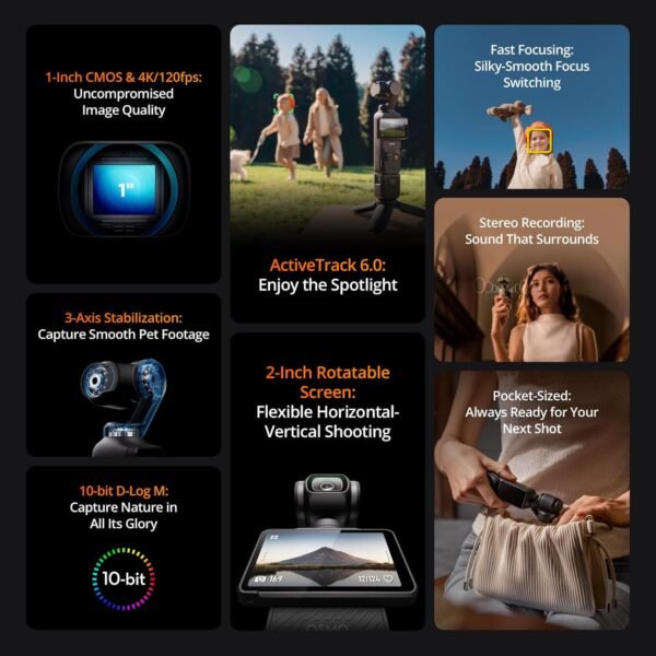 DJI Osmo Pocket 3 Creator Combo, Vlogging Cameras with 1'' CMOS, 4K/120fps Vlog Camera, 3-Axis Stabilization, Face/Object Tracking, Mic Included for Clear Sound, Digital Vlogging Camera for YouTube - Image 6