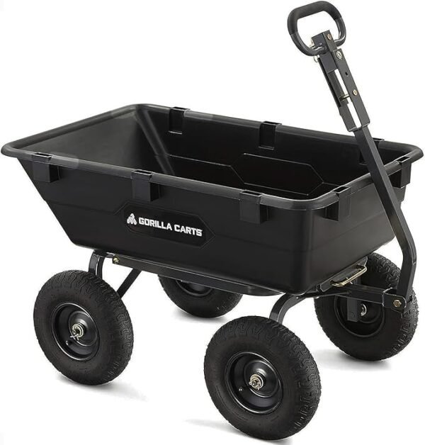 Gorilla Carts Heavy Duty Poly Utility Dump Wagon Garden Cart w/Pneumatic Tires, 6 Cu Ft - 1200 lb Capacity Outdoor Wheelbarrow for Yard, Landscaping & Gardening, Lawn Tractor or ATV Towable