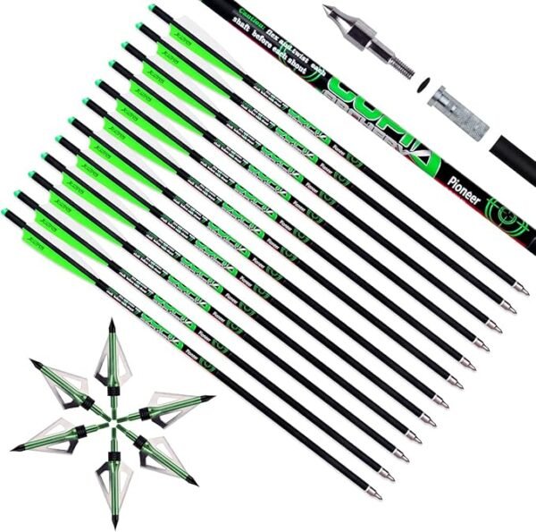 LWANO Crossbow Bolts 20 22 Inch Carbon Archery Arrows 12 Pack and 6 Pack Hunting Broadheads kit