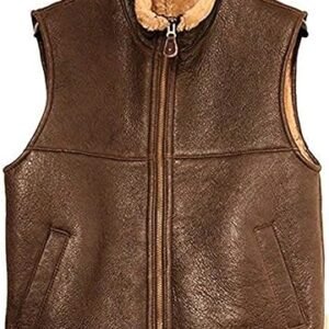 Men Genuine RAF B3 Aviator Shearling Sheepskin Flying leather Vest