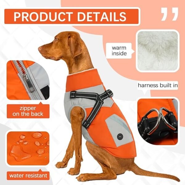 FUAMEY Dog Jacket - Waterproof Winter Coat with Zipper - Reflective Vest for Extra Small Dogs - Orange XS - Image 3