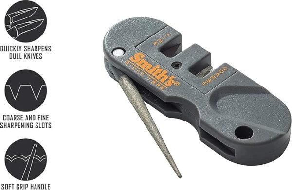 Smith's PP1 Pocket Pal Knife Sharpener Preset Carbide & Ceramic Stone Sharpeners Fold-Out Diamond Coated Rod Outdoor Hunting Knife & Hook Sharpener, Handheld, Compact, Lightweight, Multiuse - Image 2