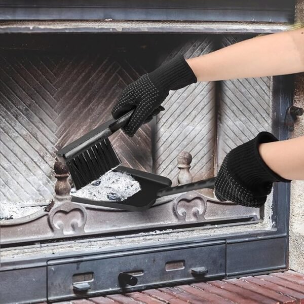 Heavy-duty Metal Fireplace Ash Shovel and Brush Set, Upgraded Coal Shovel and Hearth Brush Set, Large Fireplace Fire Pit Tools with Silicone Gloves for Wood Stove Hearth Cleaning - Image 2