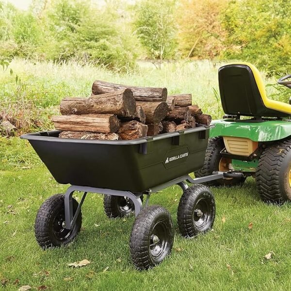 Gorilla Carts Heavy Duty Poly Utility Dump Wagon Garden Cart w/Pneumatic Tires, 6 Cu Ft - 1200 lb Capacity Outdoor Wheelbarrow for Yard, Landscaping & Gardening, Lawn Tractor or ATV Towable - Image 5
